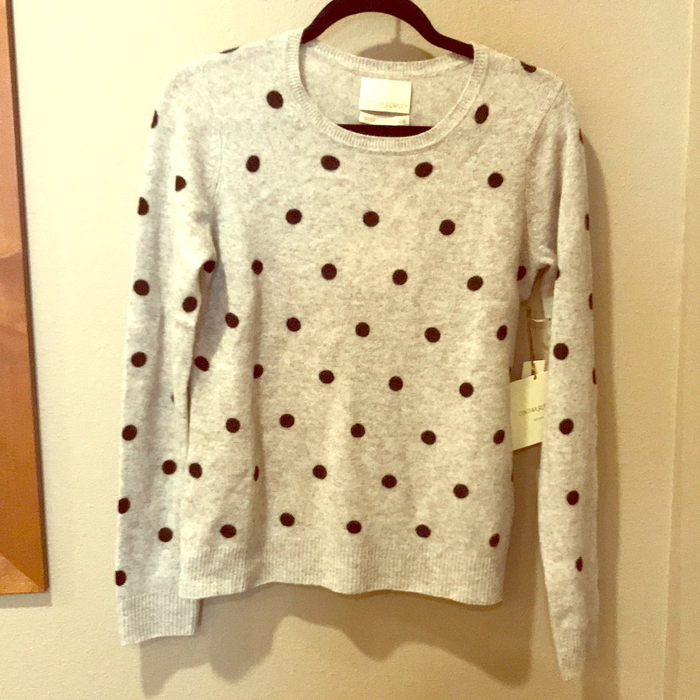 NWT Cynthia Rowley Cashmere Gray Polka Dot Sweater